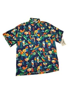 Vintage High Seas dead stock Tropical Parrot Print Short-Sleeve Shirt - Navy